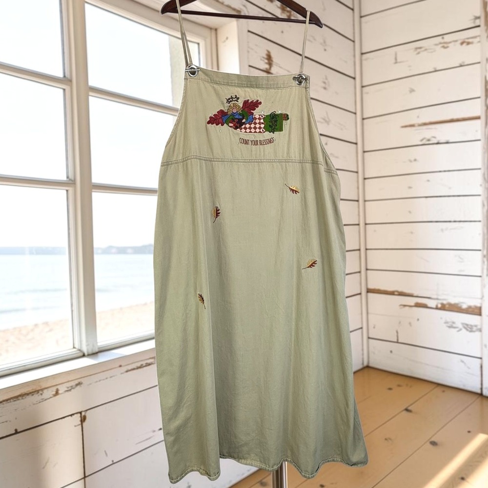 Vintage Jumper Dress Quacker Factory 28W Tan 100% Cotton Count Your Blessings